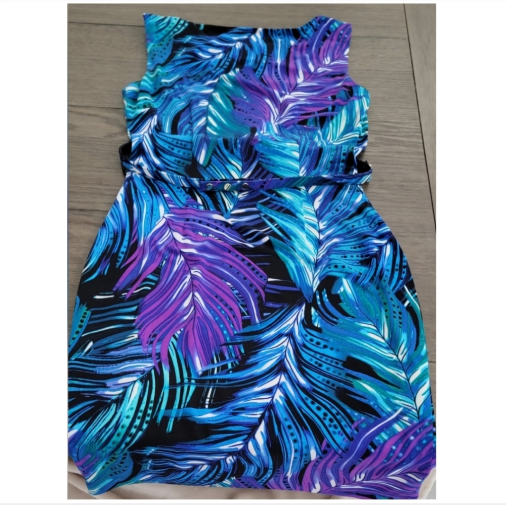 Cache Blue 💙 Purple 💜 Sleeveless Belted Stretch Teresy Bodycon Dress, Size M - Picture 10 of 14